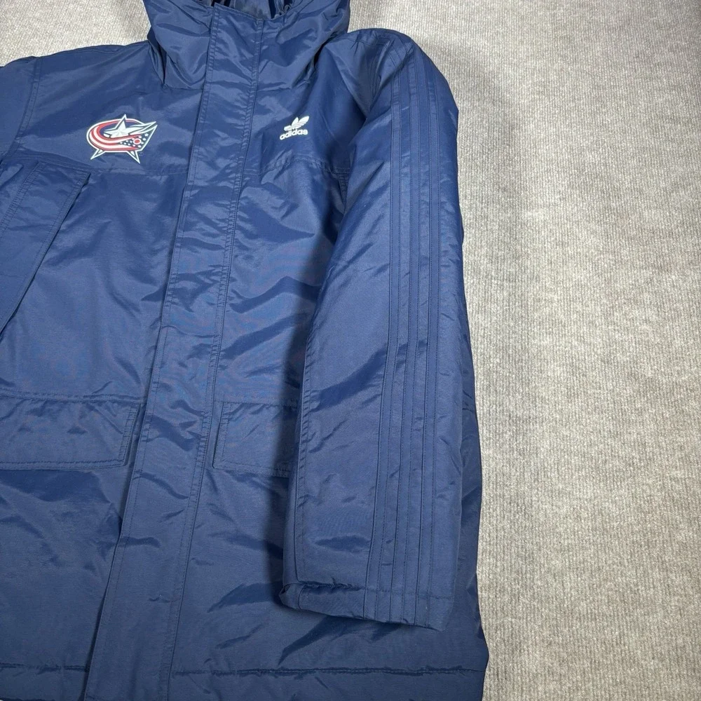 Adidas Columbus Blue Jackets Jacket Mens M Blue Padded Parka‎ Coat Logo New NWT